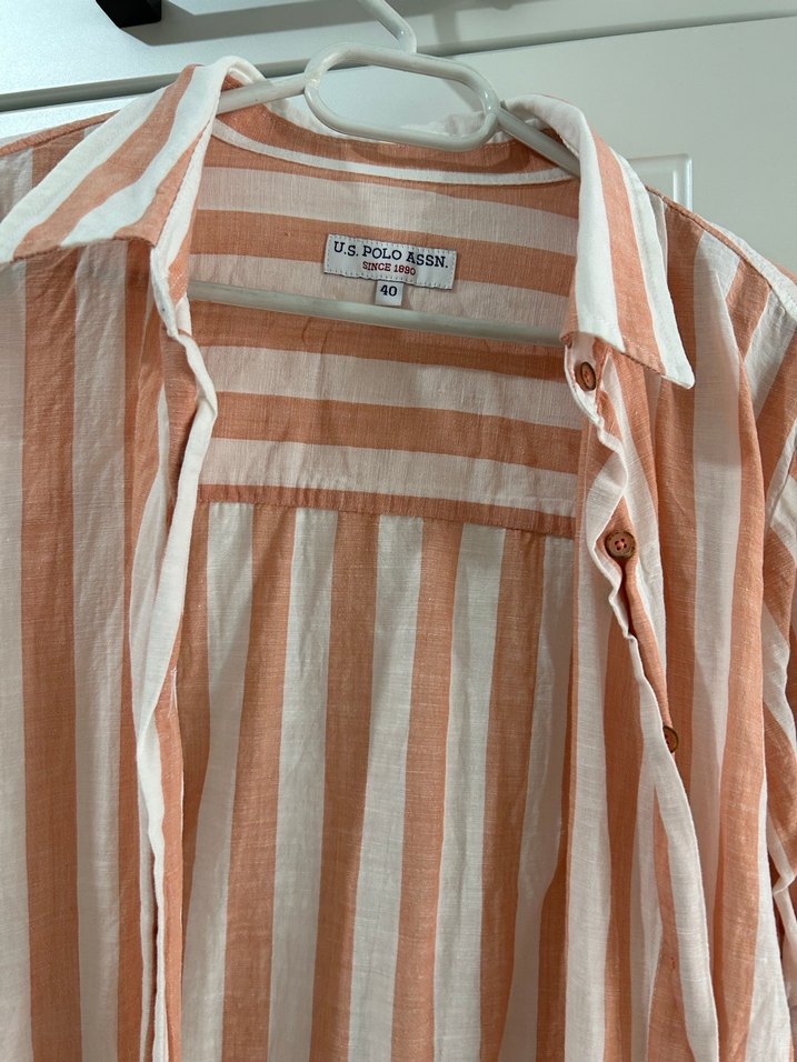 Bej Çizgili Uzun Kollu gömlek - Görsel 4