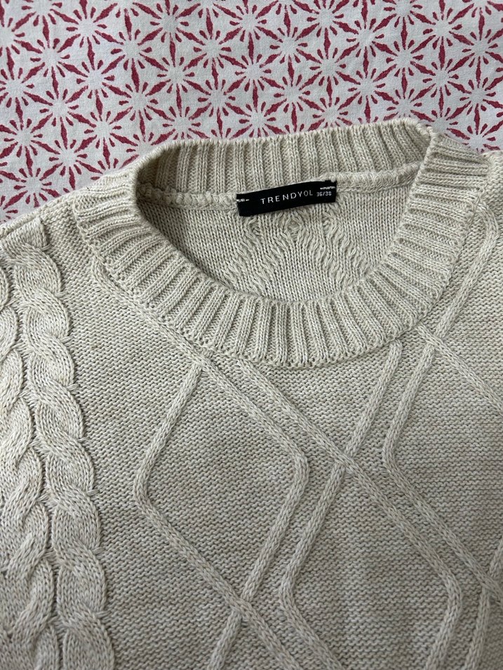 Bej Örgü Kadın Süveter - Görsel 3