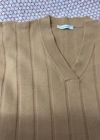 Bej V Yaka Örme Kadın Süveter - Görsel 2