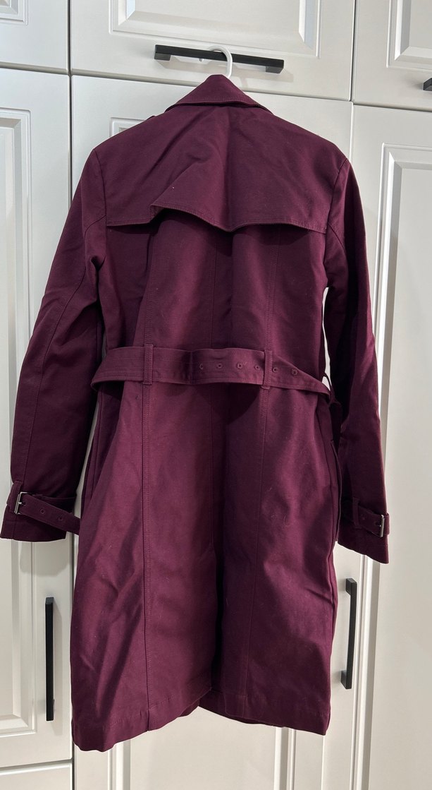 Mürdüm renk Orta Boy Trençkot - Görsel 4