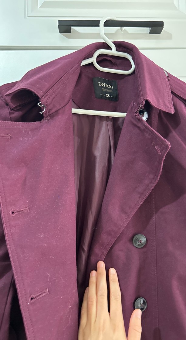 Mürdüm renk Orta Boy Trençkot - Görsel 2