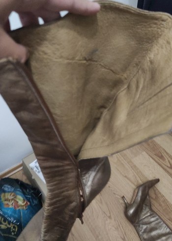 37 Beden Kahverengi Deri Stiletto Topuklu Dizüstü Çizme
