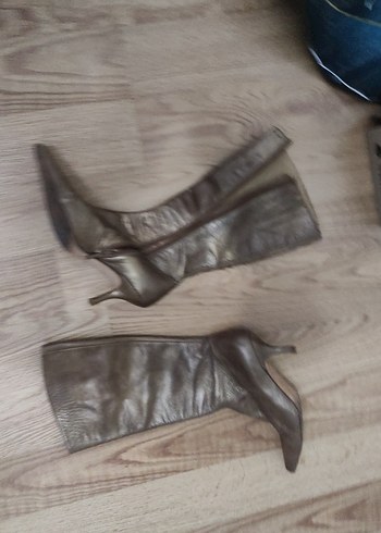 Zara Kahverengi Deri Stiletto Topuklu Dizüstü Çizme