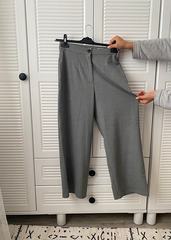 Düğmeli Gri Kadın Kumaş Pantolon - Görsel 2