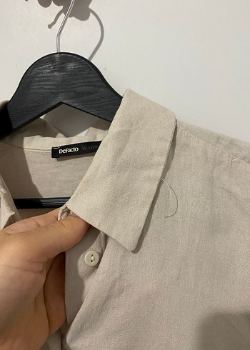 Bej Kısa Kollu Keten Kadın Gömlek - Görsel 5