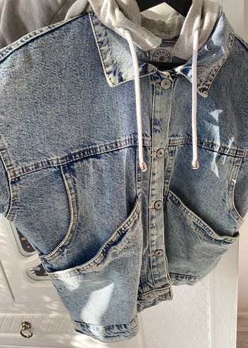 Gri Düğmeli Kadın Denim Ceket - Görsel 3