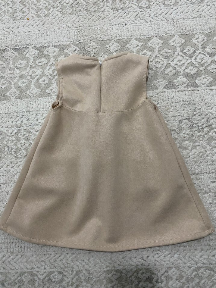 Kız Çocuk Bej Kolsuz Kadife Elbise - Görsel 2