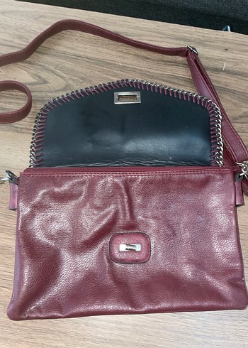 Bordo Zincir Detaylı Deri Kadın Çanta - Görsel 2