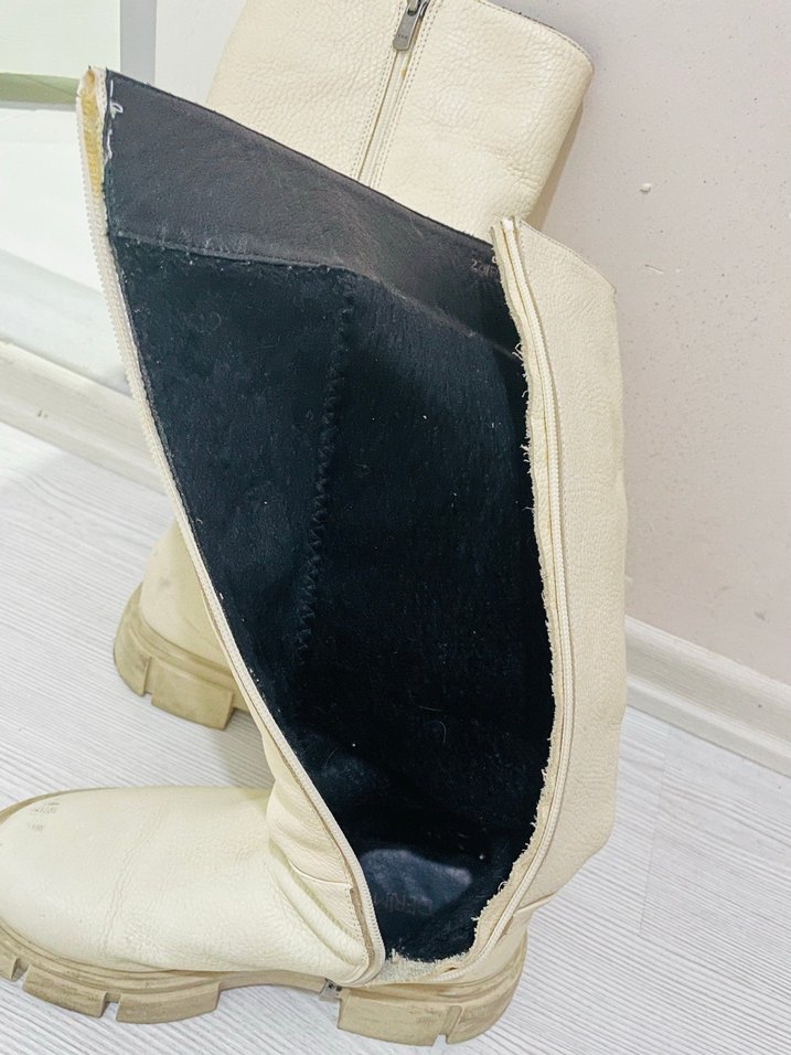 Derimod Bej Deri Kadın Diz Boyu Kürklü Bot - Görsel 3