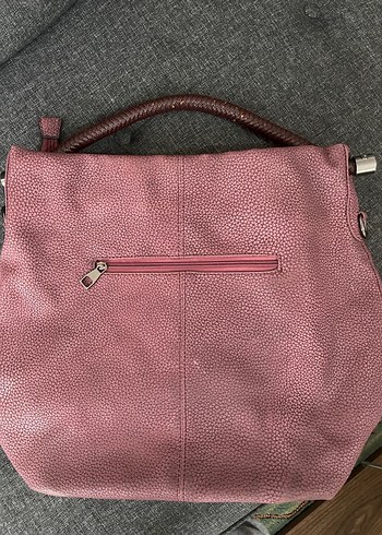 Fermuarlı Gri-Pembe Kadın Süet Çanta - Görsel 2