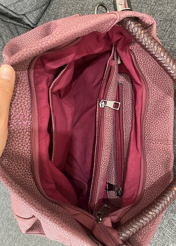 Fermuarlı Gri-Pembe Kadın Süet Çanta - Görsel 3