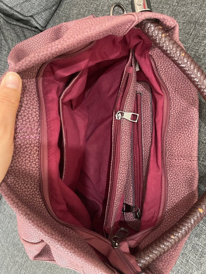 Fermuarlı Gri-Pembe Kadın Süet Çanta - Görsel 3