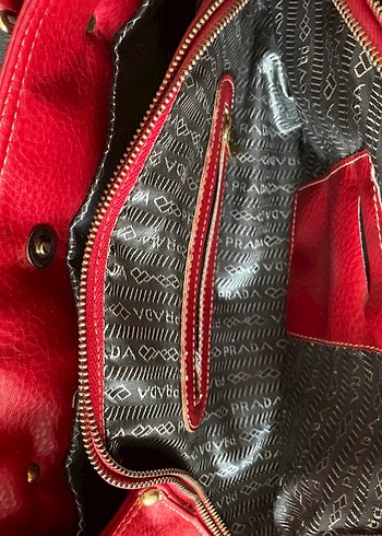 ACİL!!! Kırmızı Hakiki Deri Büyük Çanta  Prada Model Esinli - Görsel 6