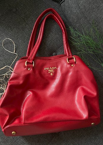 ACİL!!! Kırmızı Hakiki Deri Büyük Çanta  Prada Model Esinli - Görsel 3