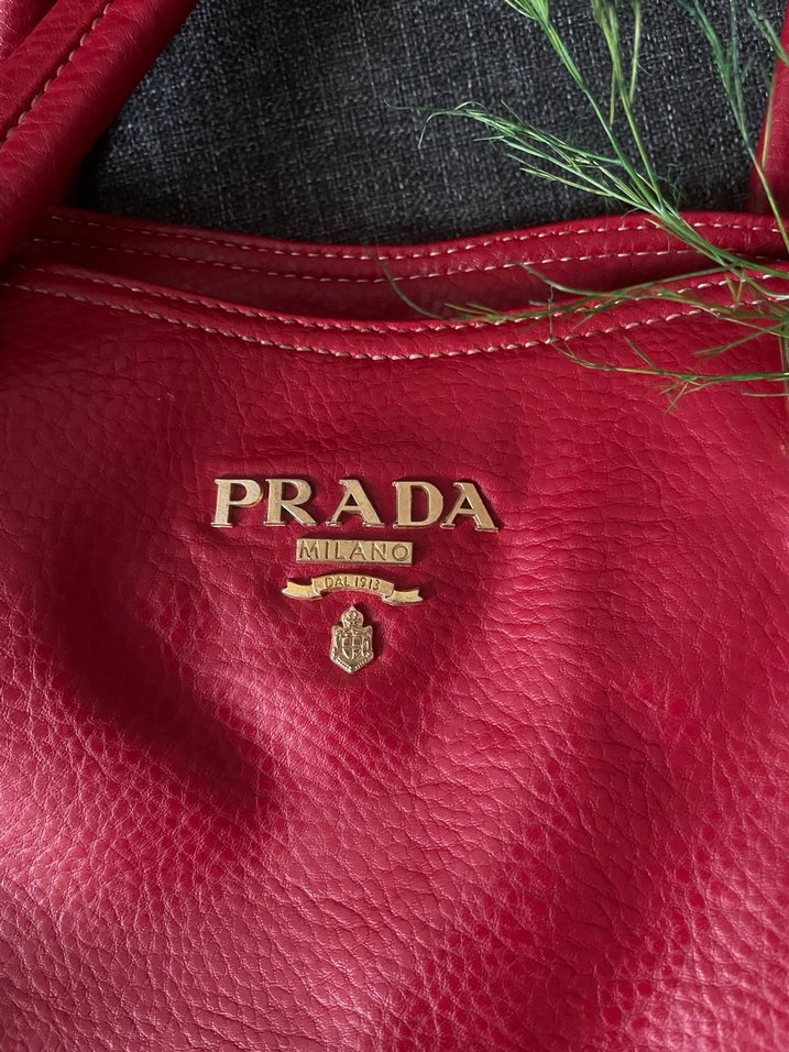 ACİL!!! Kırmızı Hakiki Deri Büyük Çanta  Prada Model Esinli - Görsel 2
