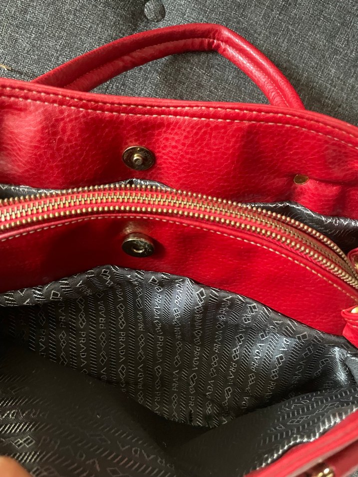 ACİL!!! Kırmızı Hakiki Deri Büyük Çanta  Prada Model Esinli - Görsel 5