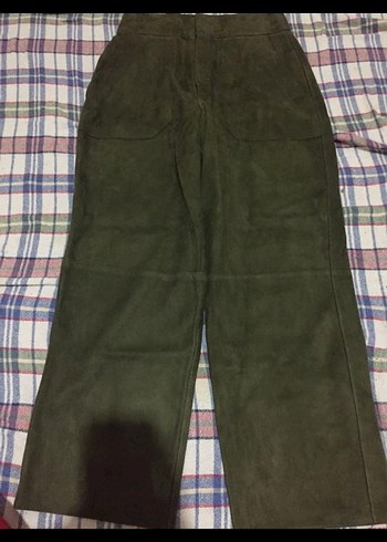 Kadın Haki Süet Kemerli Midi Pantolon