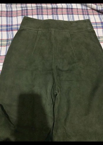 s Beden Kadın Haki Süet Kemerli Midi Pantolon