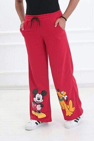 xl Beden kırmızı Renk Mickey Bol Paça Eşofman Altı