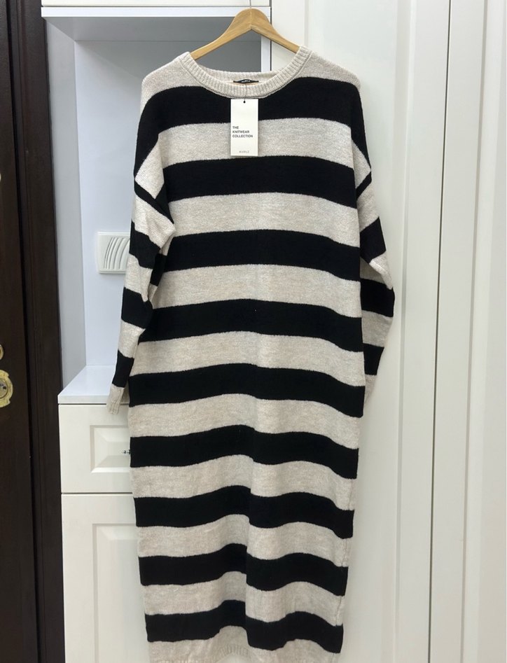 Çizgili triko elbise - Görsel 3