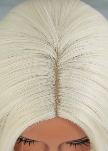 Platin Uzun Düz Sentetik Peruk 77CM - Görsel 2