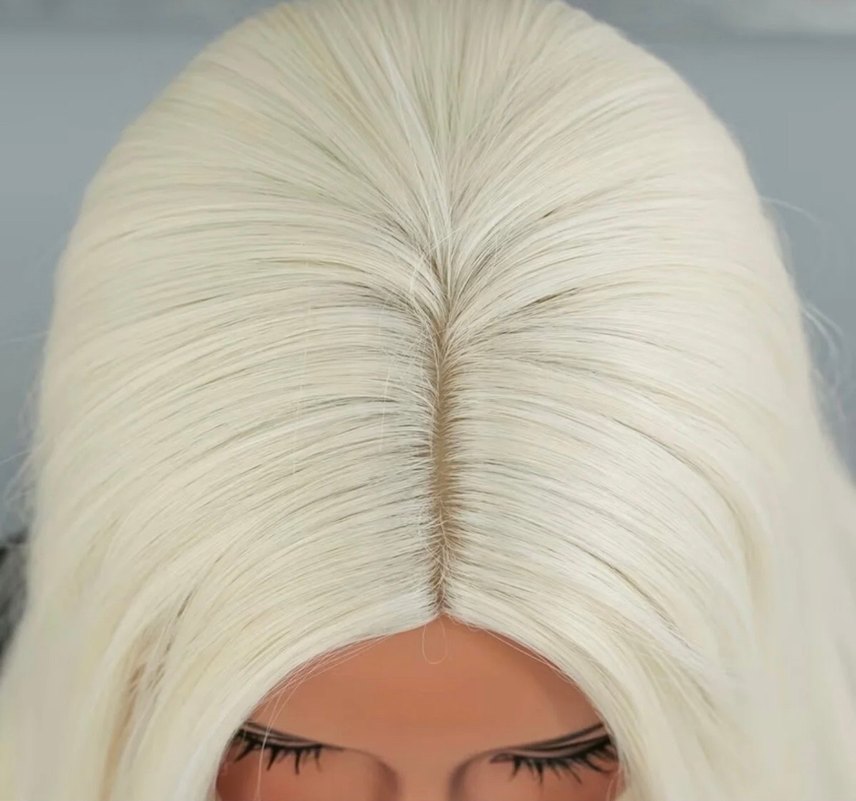 Platin Uzun Düz Sentetik Peruk 77CM - Görsel 2