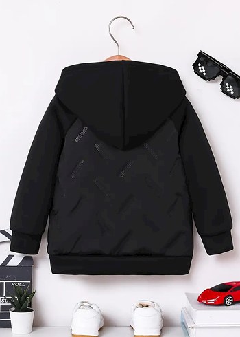 Kapüşonlu Siyah Erkek Çocuk Polar Mont - Görsel 2