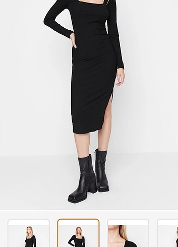 Trendyol & Milla Siyah Kare Yaka Fitilli Bodycon Midi ...