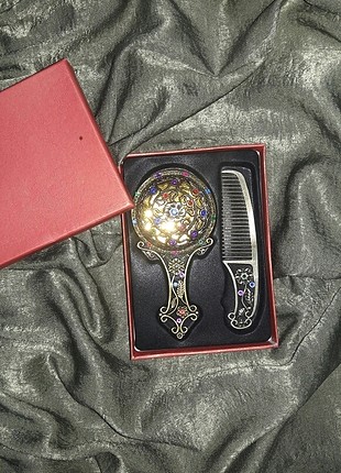 osmanlı işlemeli, taşlı hediyelik ayna ve tarak