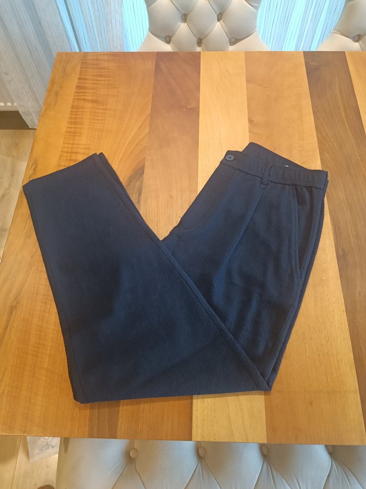 Lacivert Pilili  Kumaş Pantolon - Görsel 2