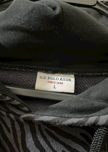 U.S Polo Assn. Kapüşonlu Zebra Desenli Gri Sweatshirt