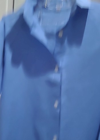 Mavi Düğmeli Kadın Keten Gömlek - Görsel 2