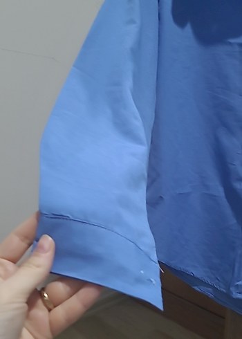 Mavi Düğmeli Kadın Keten Gömlek - Görsel 3