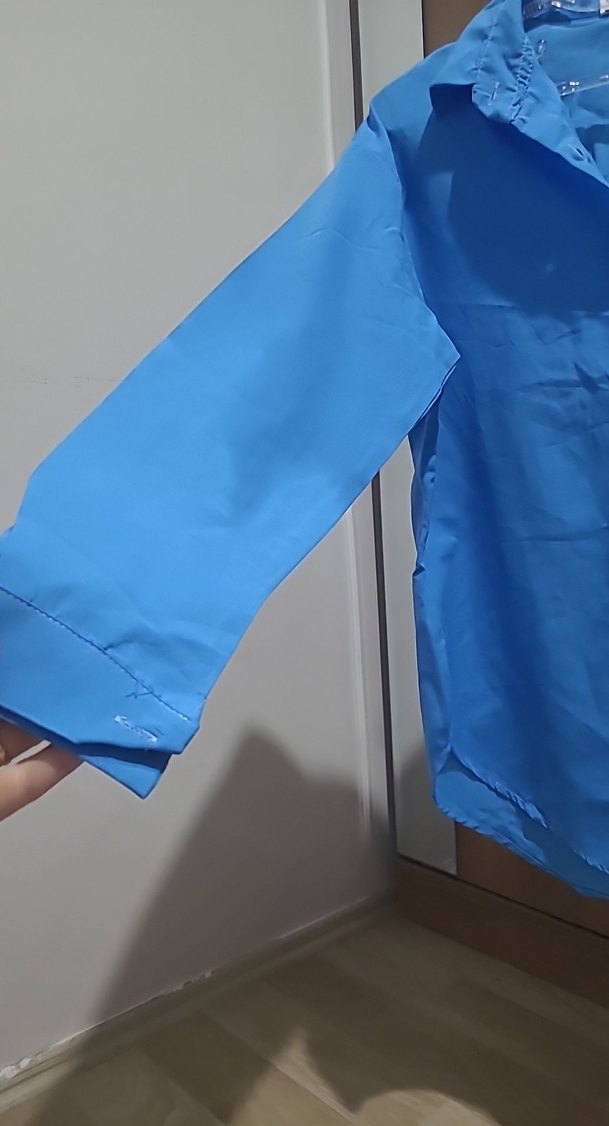 Mavi Uzun Kollu Düğmeli Kadın Gömlek - Görsel 2