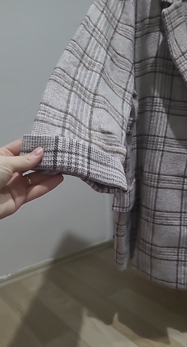 Düğmeli Gri Ekose Midi Kadın Blazer Ceket - Görsel 2