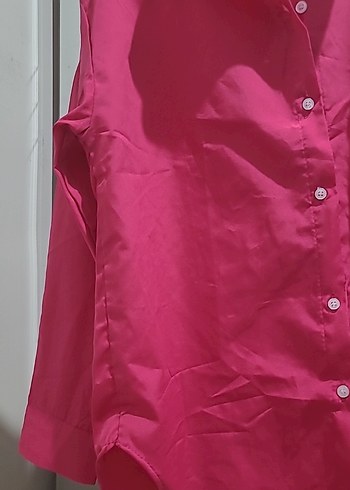 Düğmeli Pembe Keten Gömlek - Görsel 2