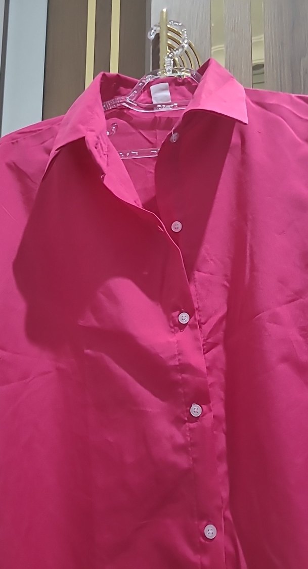 Düğmeli Pembe Keten Gömlek - Görsel 3