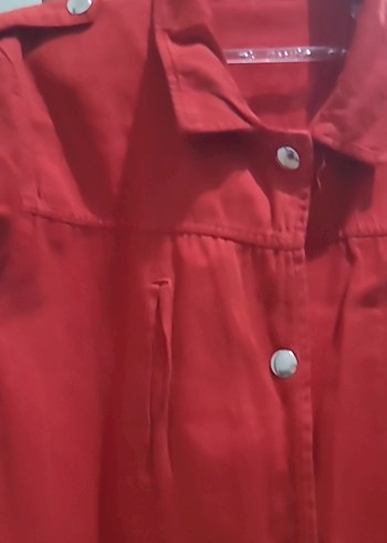 Kırmızı Düğmeli Midi Kadın Ceket - Görsel 3