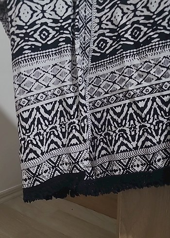 Bohem Uzun Kollu V Yaka Desenli Gri Hırka - Görsel 2