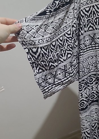 Bohem Uzun Kollu V Yaka Desenli Gri Hırka - Görsel 3