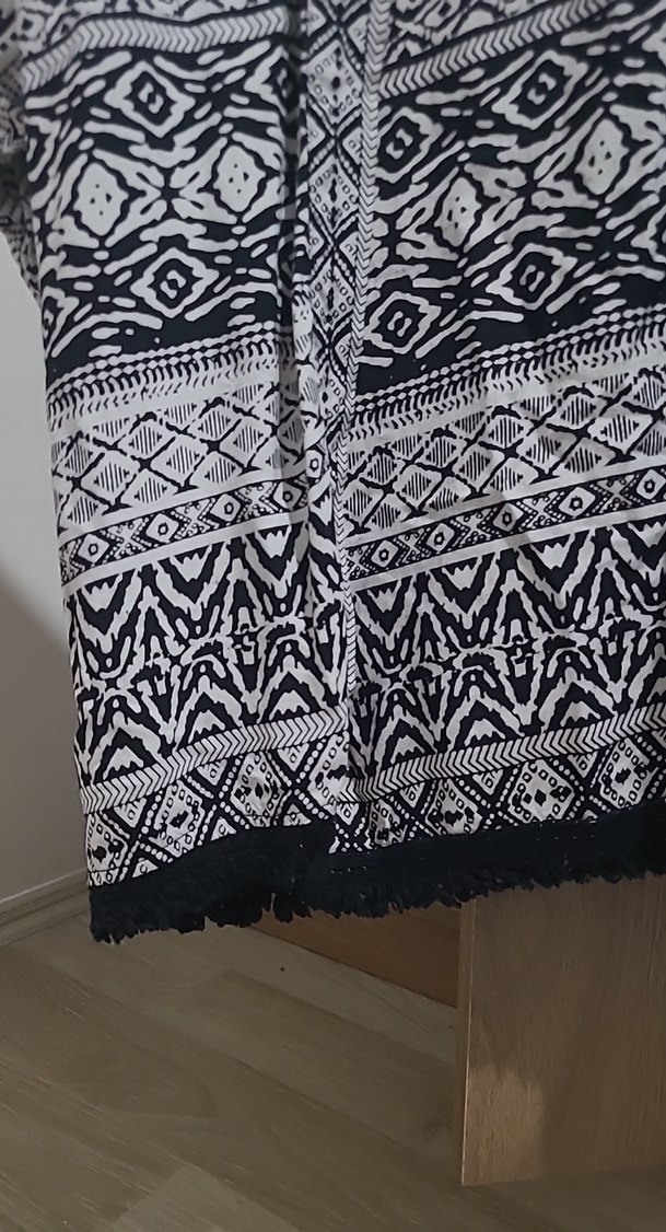 Bohem Uzun Kollu V Yaka Desenli Gri Hırka - Görsel 2