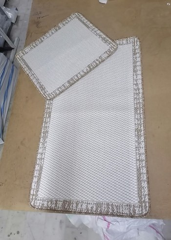 Gri Kenarlı Beyaz Banyo Paspası Seti