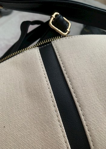 Bej Siyah Fermuarlı Kadın Çanta - Görsel 4