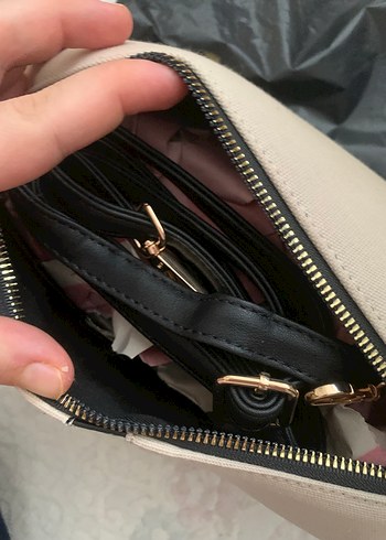 Bej Siyah Fermuarlı Kadın Çanta - Görsel 3