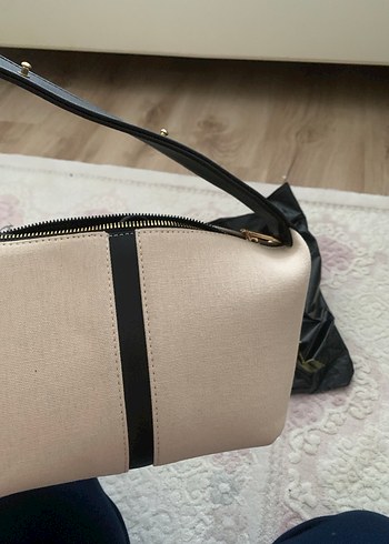Bej Siyah Fermuarlı Kadın Çanta - Görsel 7