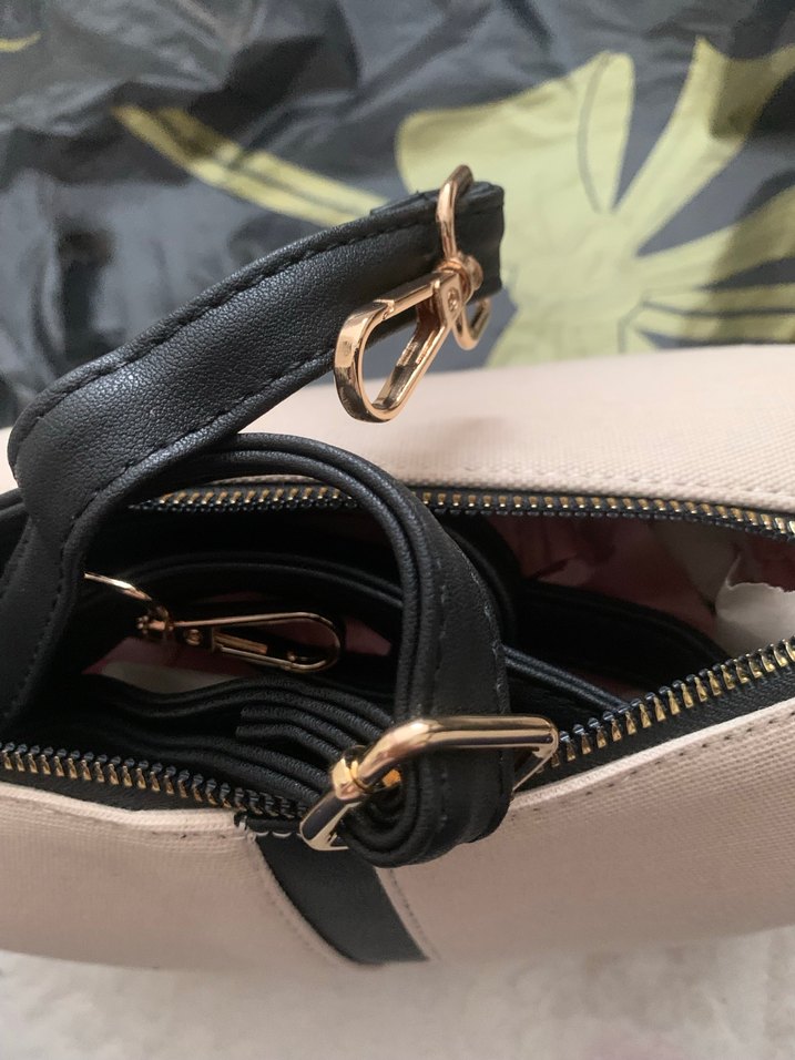 Bej Siyah Fermuarlı Kadın Çanta - Görsel 5