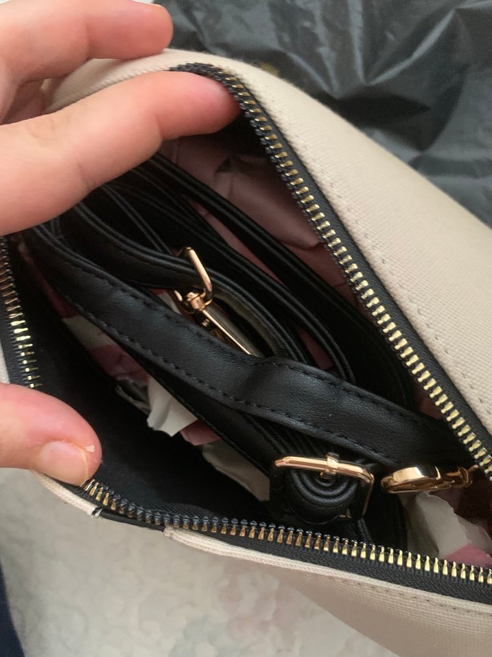 Bej Siyah Fermuarlı Kadın Çanta - Görsel 3