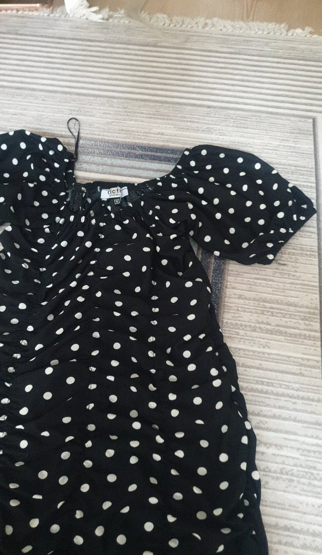 Siyah Puantiyeli Mini Elbise - Görsel 4