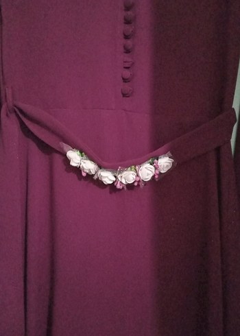 mor Uzun Kollu Yüksek Yakalı Kadın Elbise - Görsel 2