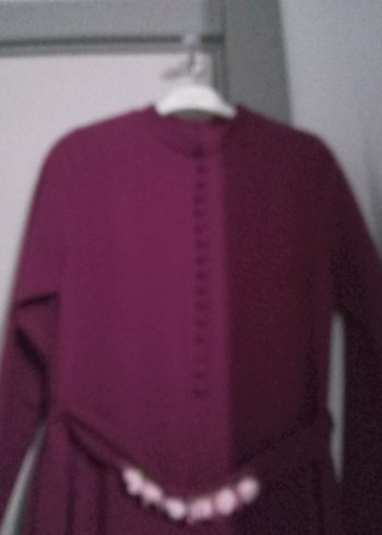 mor Uzun Kollu Yüksek Yakalı Kadın Elbise - Görsel 3